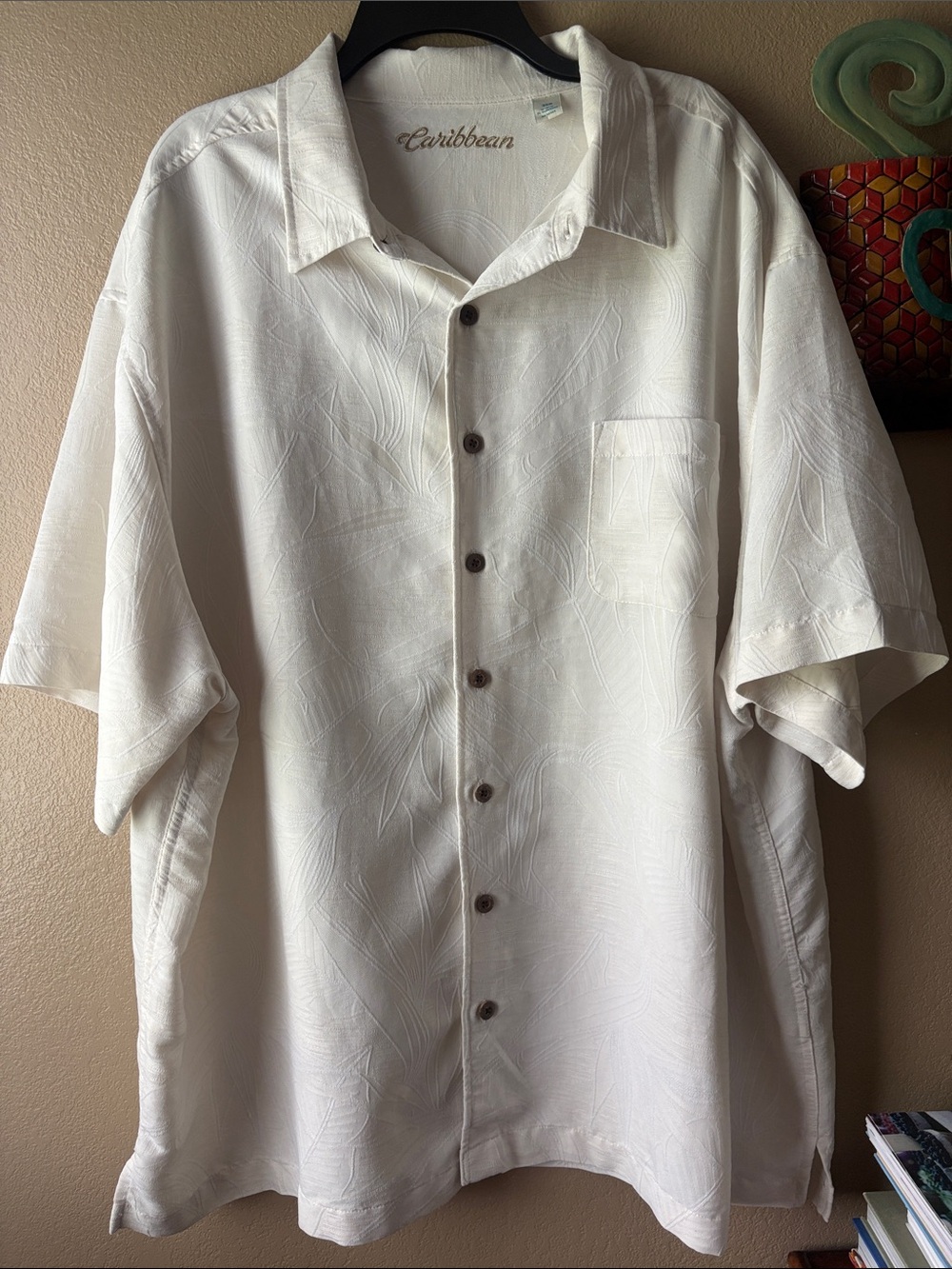 Caribbean Men’s Short-Sleeve Button-Down Shirt in Off-White